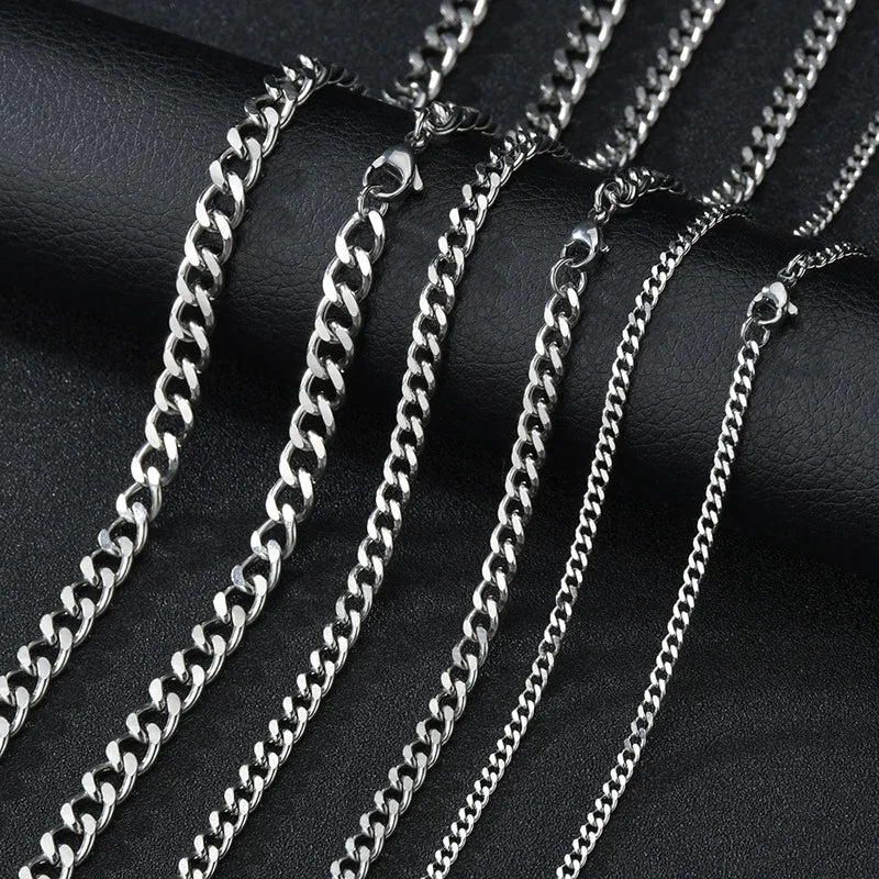 CUBAN LINK 3 TO 7 MM STAINLESS STEEL NECKLACE FOR MEN CHOKER JEWELRY
