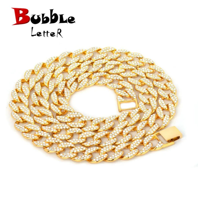 Bubble Letter Miami Cuban Necklace Choker Gold Color Full Rhinestone Crystal Bling Bling Hip Hop Chain Fashion Punk Jewelry gift