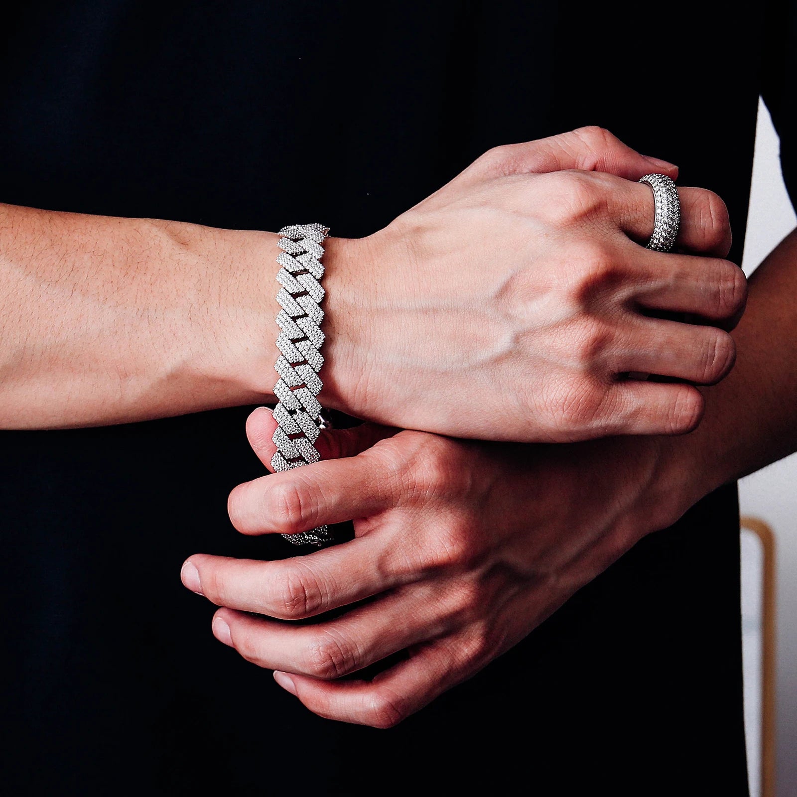 Provence S925 Moissanite Cuban Bracelet for Men Round Cut Link Chain for Women Hip Hop Silver Bangle 15mm Miami Cuban Chain