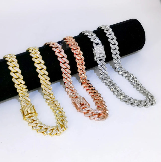 Fashion Men Cuban Link Iced Out Necklace 14MM width Rhinestones Chain Rapper CZ Cuban Chain Necklace Hip Hop Birthday Jewelry