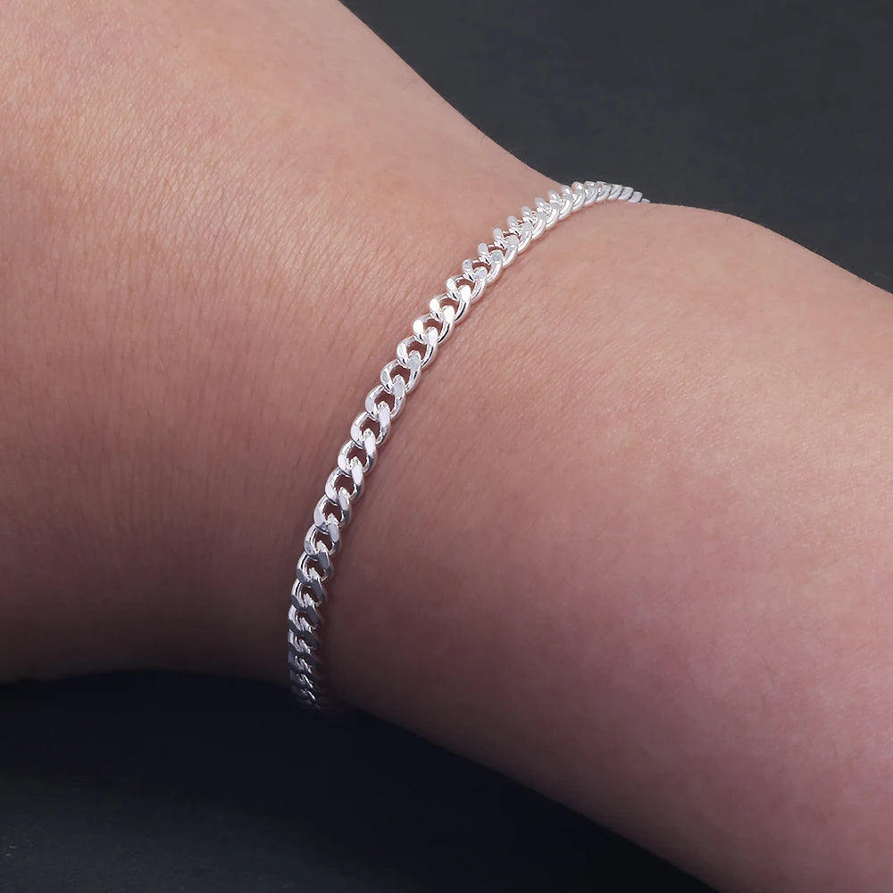 3mm Solid 925 Sterling Silver Cuban Link Chain Bracelet for Men Women Sturdy Miami Cuban Chain Trendy Wristband Jewelry