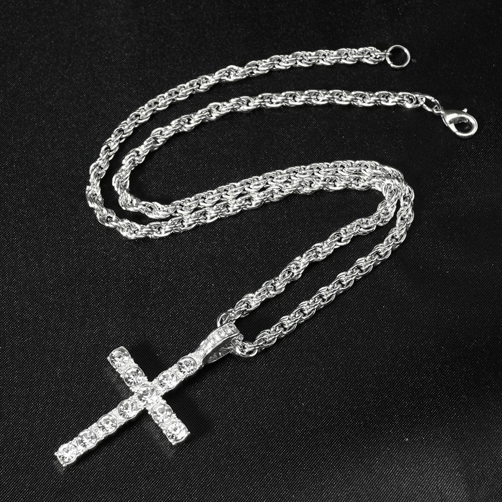 Hip Hop Iced Out Cross Pendant Necklace