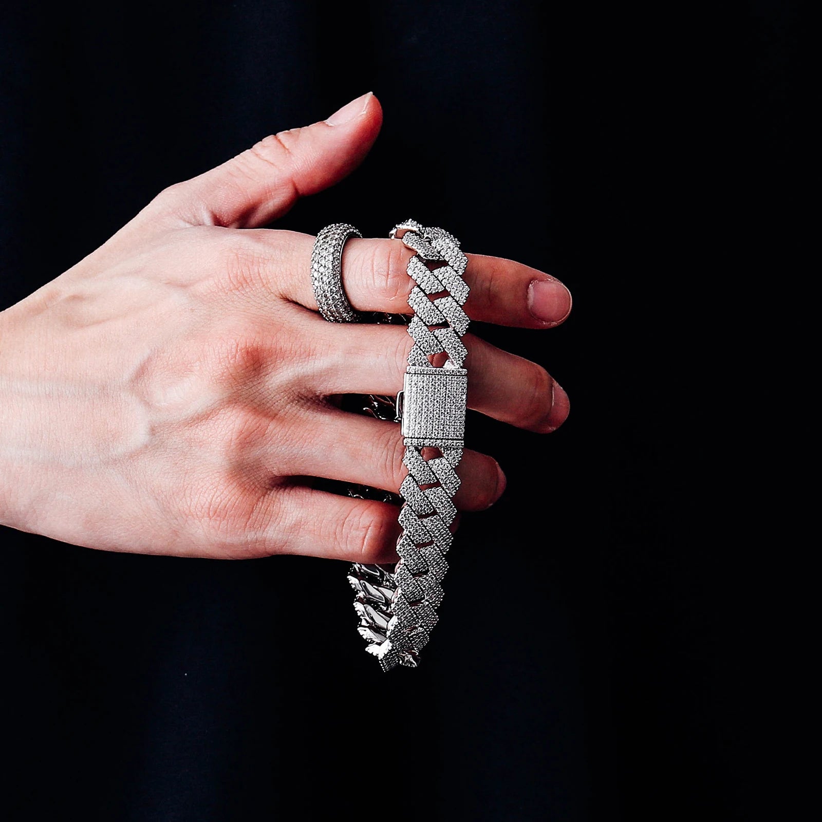 Provence S925 Moissanite Cuban Bracelet for Men Round Cut Link Chain for Women Hip Hop Silver Bangle 15mm Miami Cuban Chain