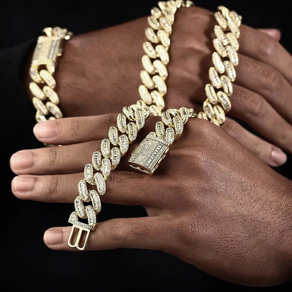 Iced Out Bling Miami Cuban Chain Necklace Gold Silver Color CZ Cubic Zirconia Link Men Women Hip Hop Jewelry