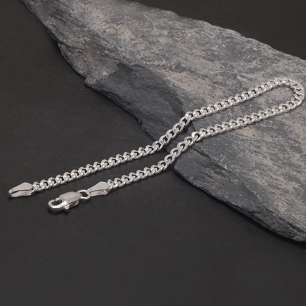 3mm Solid 925 Sterling Silver Cuban Link Chain Bracelet for Men Women Sturdy Miami Cuban Chain Trendy Wristband Jewelry