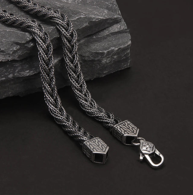 6mm Solid 925 Sterling Silver Foxtail Necklace for Men Handmade Braided Chain