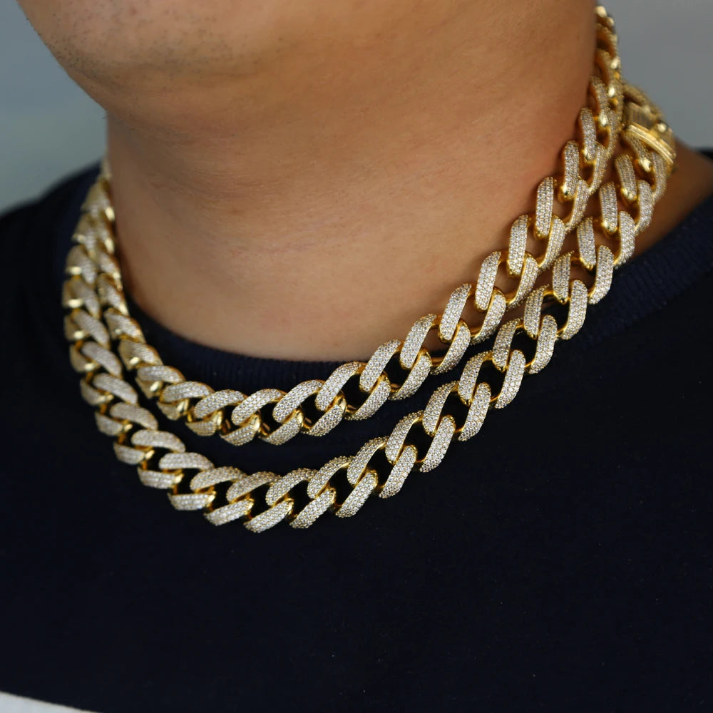 Iced Out Bling Miami Cuban Chain Necklace Gold Silver Color CZ Cubic Zirconia Link Men Women Hip Hop Jewelry