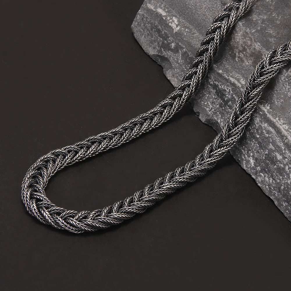 6mm Solid 925 Sterling Silver Foxtail Necklace for Men Handmade Braided Chain