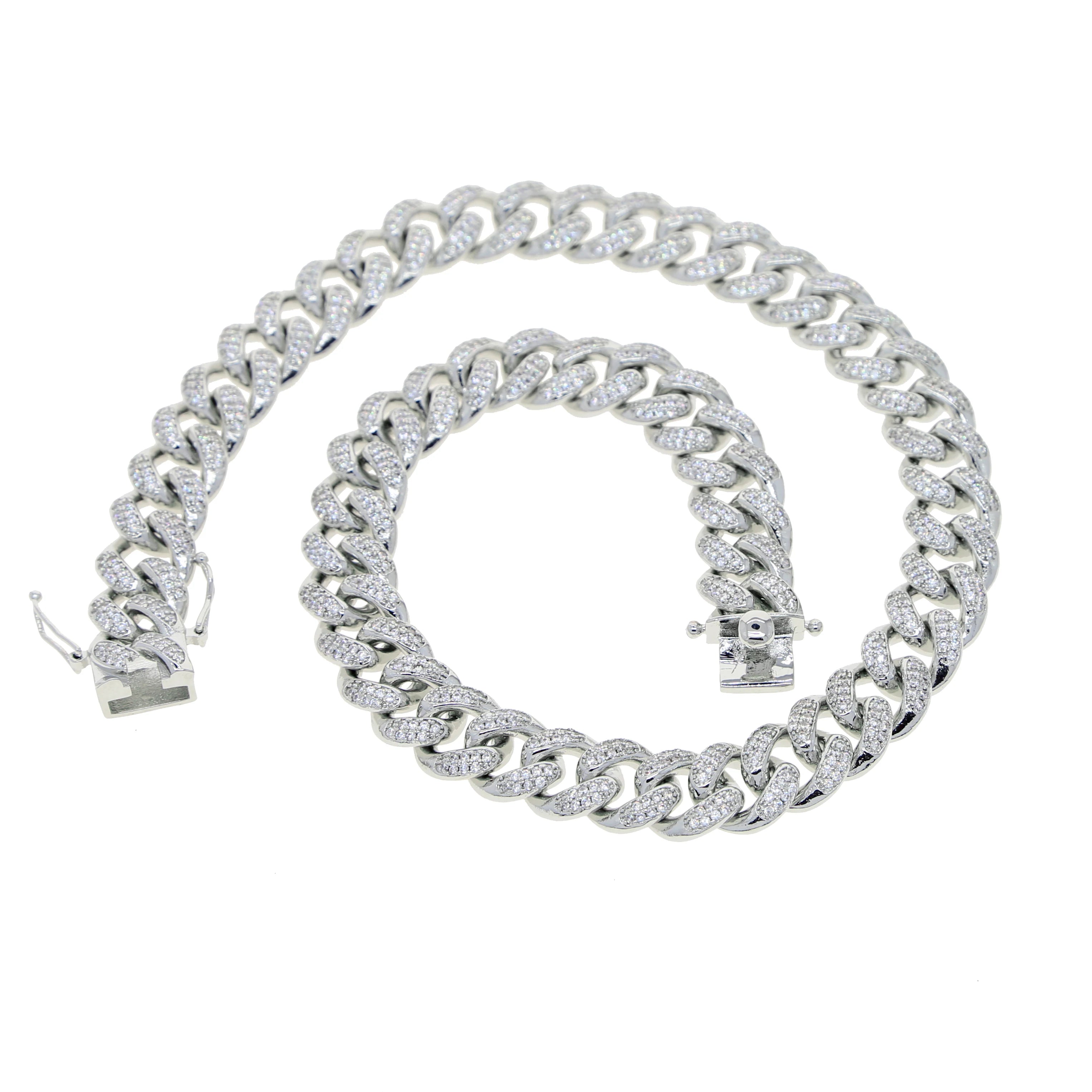 Iced Out Bling Miami Cuban Chain Necklace Gold Silver Color CZ Cubic Zirconia Link Men Women Hip Hop Jewelry