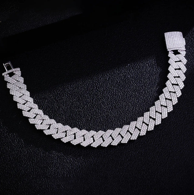 Provence S925 Moissanite Cuban Bracelet for Men Round Cut Link Chain for Women Hip Hop Silver Bangle 15mm Miami Cuban Chain