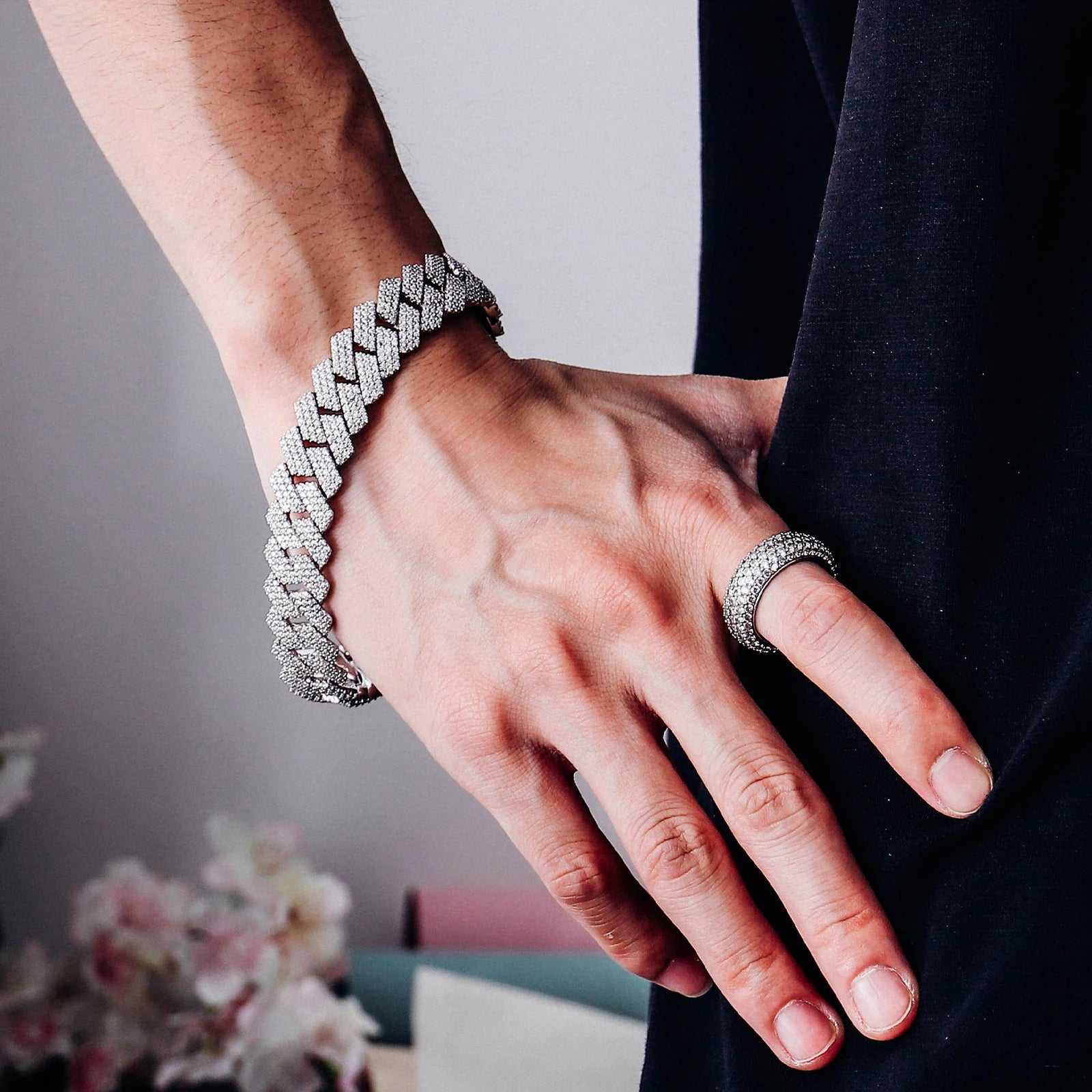 Provence S925 Moissanite Cuban Bracelet for Men Round Cut Link Chain for Women Hip Hop Silver Bangle 15mm Miami Cuban Chain