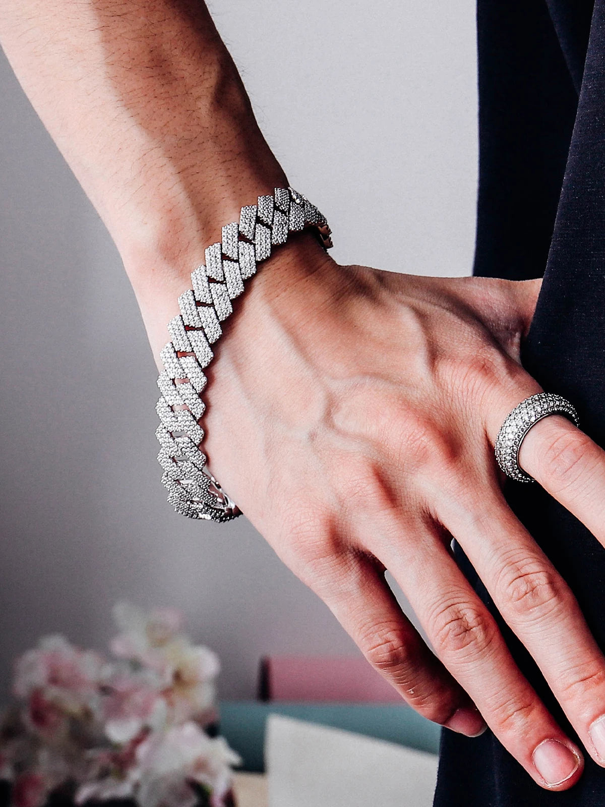 Provence S925 Moissanite Cuban Bracelet for Men Round Cut Link Chain for Women Hip Hop Silver Bangle 15mm Miami Cuban Chain