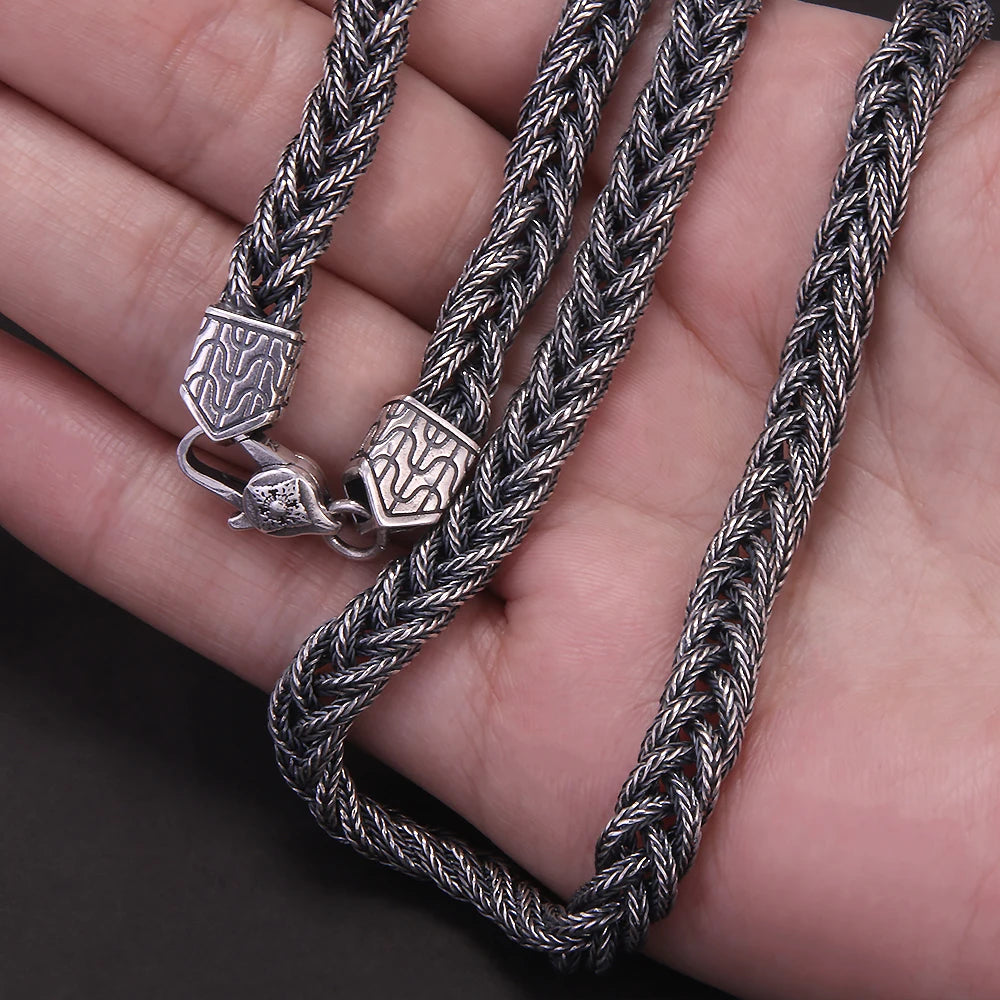 6mm Solid 925 Sterling Silver Foxtail Necklace for Men Handmade Braided Chain