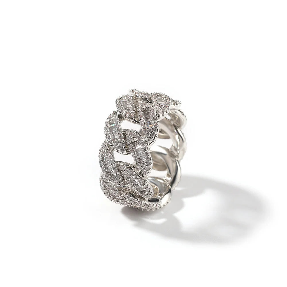 Uwin Cuban Link Ring Miami Full Paved Out Baguetter Cubic Zirconia Engagement Ring HipHop Punk Jewelry For Men Women