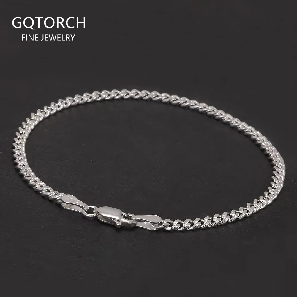 3mm Solid 925 Sterling Silver Cuban Link Chain Bracelet for Men Women Sturdy Miami Cuban Chain Trendy Wristband Jewelry