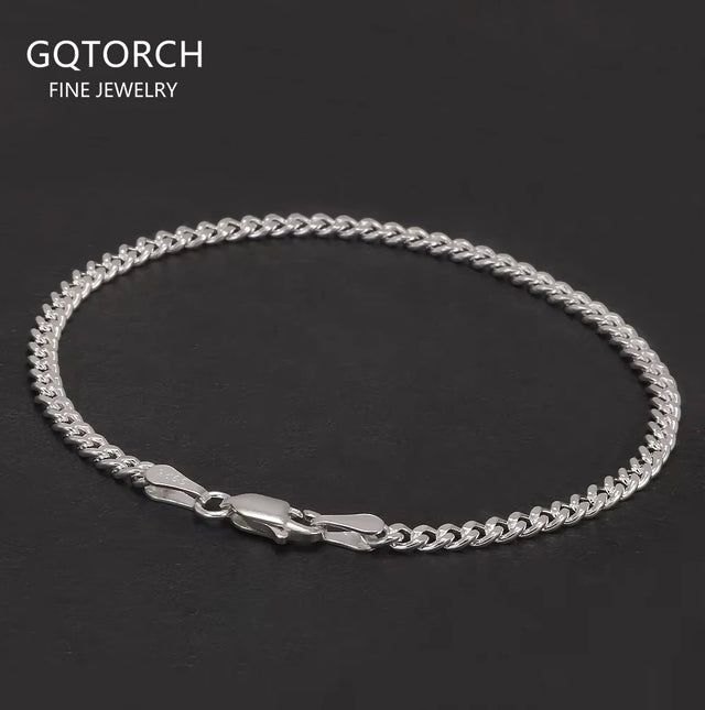3mm Solid 925 Sterling Silver Cuban Link Chain Bracelet for Men Women Sturdy Miami Cuban Chain Trendy Wristband Jewelry